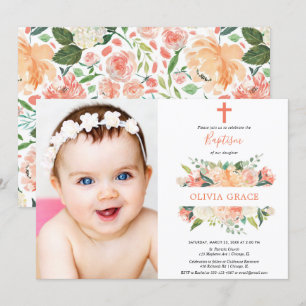 Invitation Fille crème blanche de pêche florale élégante de