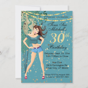 Invitation Fille d'anniversaire adulte en bleu Turquoise