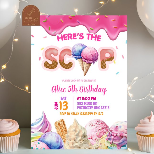 Invitation Fille d'anniversaire avec glace rose dégoulinante  (Créateur téléchargé)