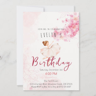 Invitation Fille d'anniversaire ballerine au tutu élégant