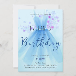 Invitation Fille d'anniversaire ballerine Tutu bleu Fête de d