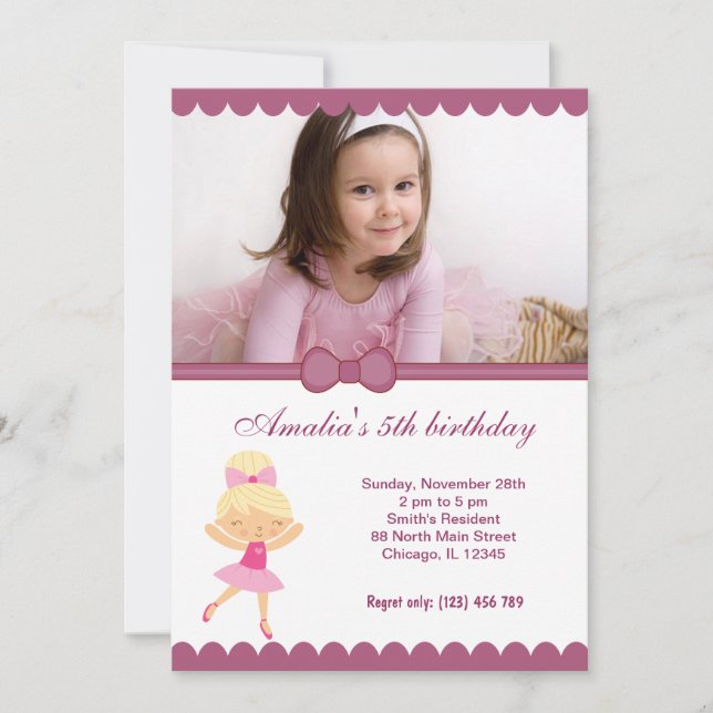 Invitation Fille d'anniversaire de Ballerina (Devant)