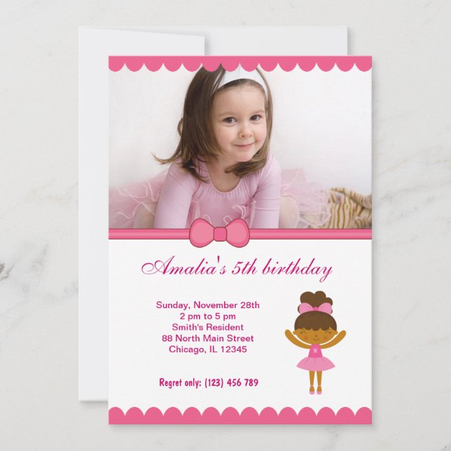 Invitation Fille d'anniversaire de Ballerina (Devant)
