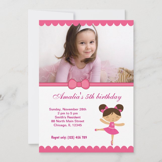 Invitation Fille d'anniversaire de Ballerina (Devant)