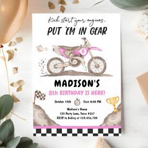 Invitation Fille d'anniversaire de course de moto cross