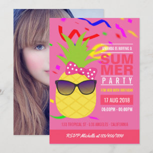 Invitation Fille d'anniversaire de fête tropicale rose estiva