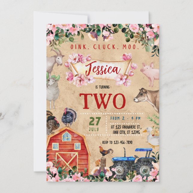 Invitation Fille d'anniversaire de la ferme (Devant)