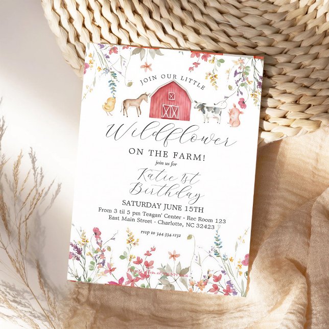 Invitation Fille d'anniversaire de la ferme de fleurs sauvage (Créateur téléchargé)