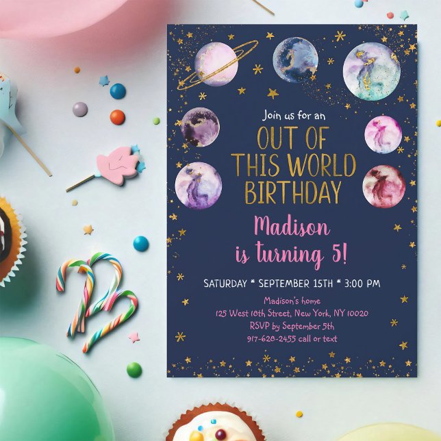 Invitation Fille d'anniversaire de la galaxie rose (Créateur téléchargé)