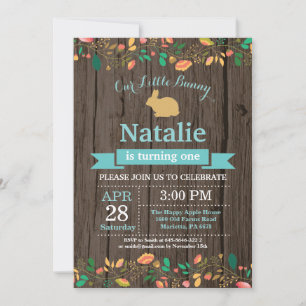 Invitation Fille d'anniversaire de lapin Œuf de Pâques 1er Pr