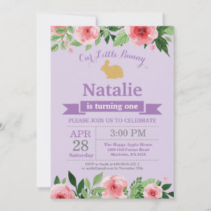 Invitation Fille d'anniversaire de lapin Œuf de Pâques 1er Pr