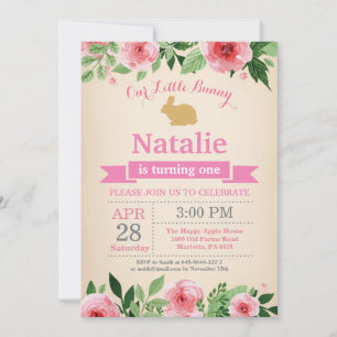 Invitation Fille d'anniversaire de lapin Œuf de Pâques 1er Pr
