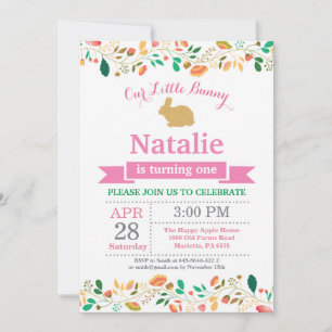 Invitation Fille d'anniversaire de lapin Œuf de Pâques 1er Pr