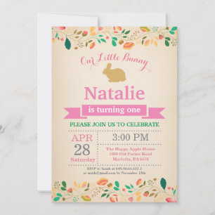 Invitation Fille d'anniversaire de lapin Œuf de Pâques 1er Pr