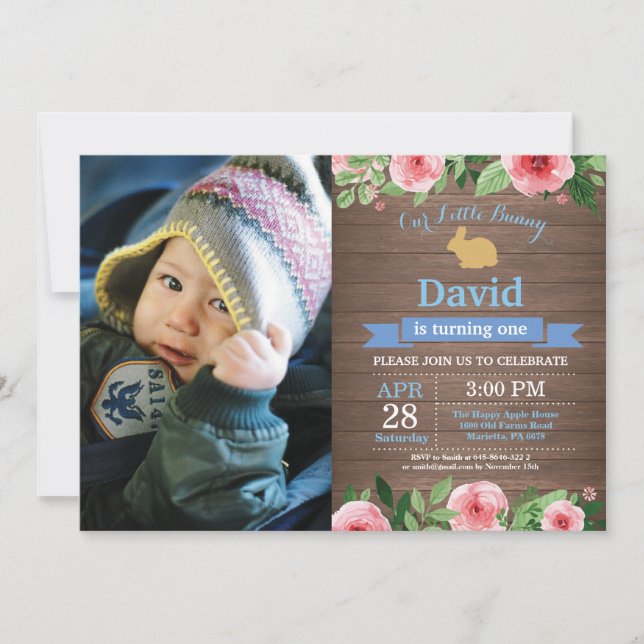 Invitation Fille d'anniversaire de lapin Œuf de Pâques 1er Pr (Devant)