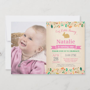 Invitation Fille d'anniversaire de lapin Œuf de Pâques 1er Pr