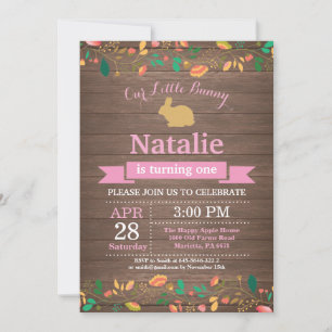 Invitation Fille d'anniversaire de lapin Œuf de Pâques 1er Pr