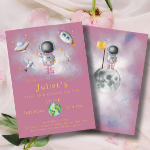 Invitation Fille d'anniversaire de l'espace Un astronaute lan
