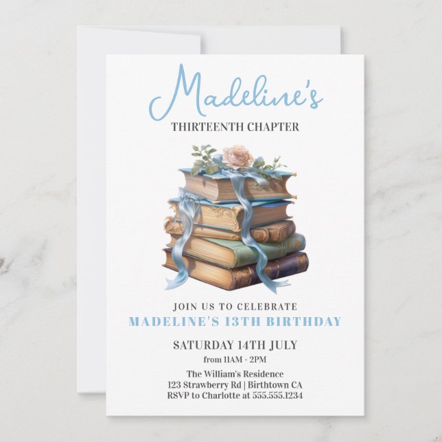 Invitation Fille d'anniversaire de livre (Devant)