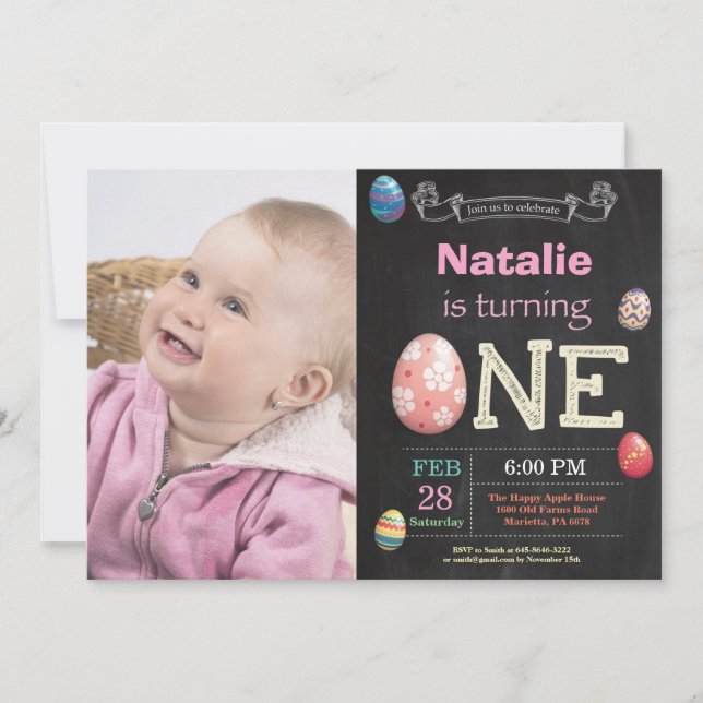 Invitation Fille d'anniversaire de Pâques Œuf de Pâques 1er a (Devant)