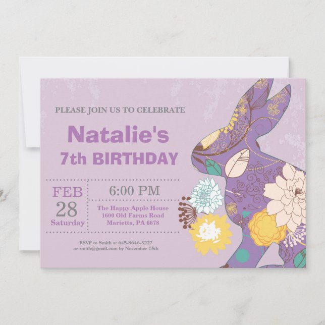 Invitation Fille d'anniversaire de Pâques Œuf de Pâques Lapin (Devant)