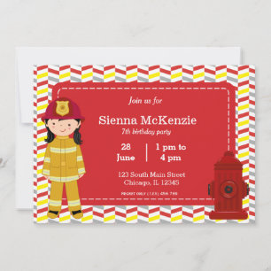 Invitation Fille d'anniversaire de pompier