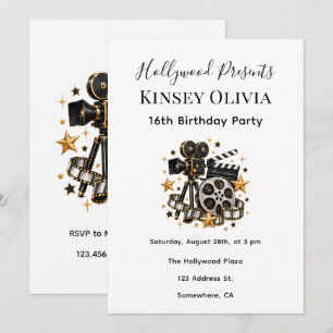 Invitation Fille d'anniversaire de soirée cinéma Hollywood