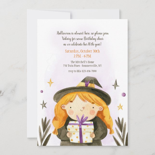 Invitation Fille d'anniversaire d'Halloween (Devant)