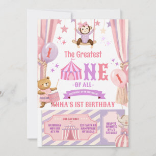 Invitation Fille d'anniversaire du cirque ONE le plus grand R