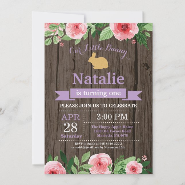 Invitation Fille d'anniversaire lapin de Pâques 1er Premier a (Devant)