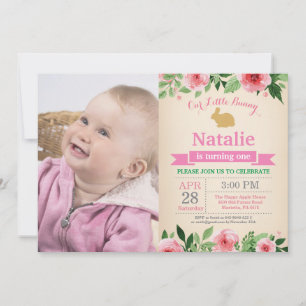 Invitation Fille d'anniversaire lapin de Pâques 1er Premier a