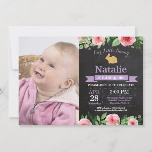 Invitation Fille d'anniversaire lapin Œuf de Pâques 1er Premi