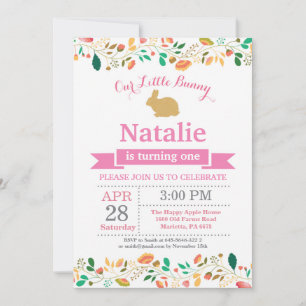 Invitation Fille d'anniversaire lapin Œuf de Pâques 1er Premi