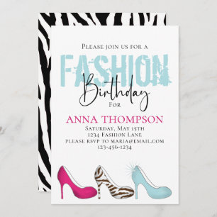 Invitation Fille d'anniversaire Moderne Chaussures de mode mi