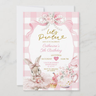 Invitation Fille d'anniversaire Pink Bunny Tea Party  Let's P