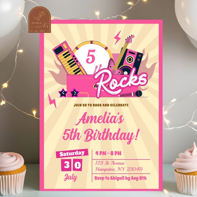 Invitation Fille d'anniversaire Pink Rocks  (Créateur téléchargé)