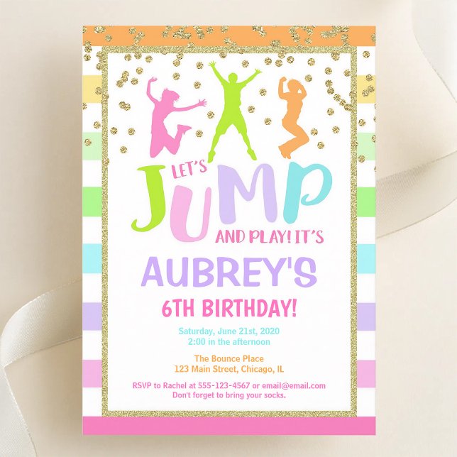 Invitation Fille d'anniversaire saut trampoline paillettes ar (Créateur téléchargé)