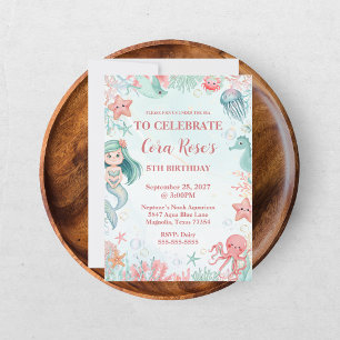 Invitation Fille d'anniversaire sirène sous la mer
