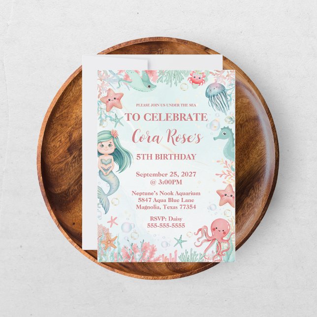 Invitation Fille d'anniversaire sirène sous la mer (Créateur téléchargé)