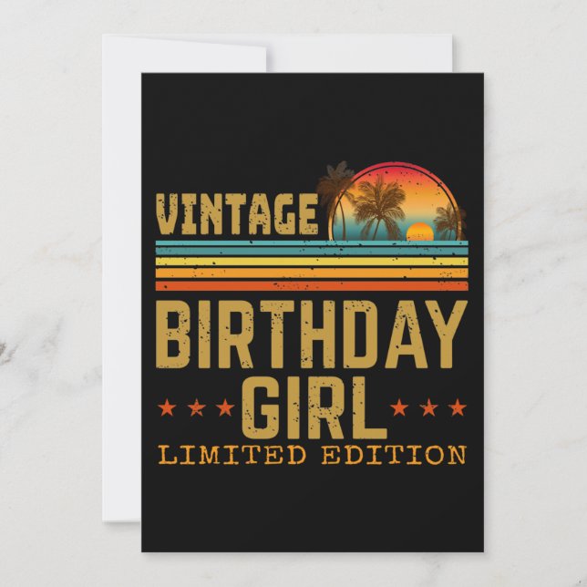 Invitation fille d'anniversaire vintage édition limitée  (Devant)