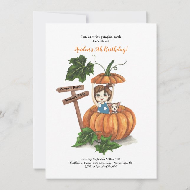 Invitation Fille dans une fête d'anniversaire Citrouille (Devant)