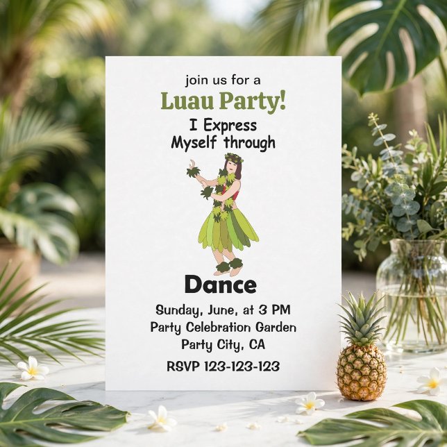 Invitation Fille danseuse de hula exprimant la danse Fête Lua (Créateur téléchargé)