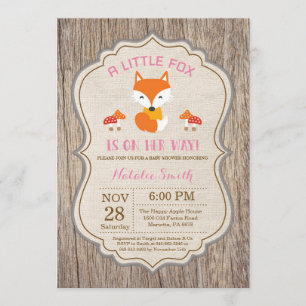Invitation Fille d'Baby shower Rustic Fox
