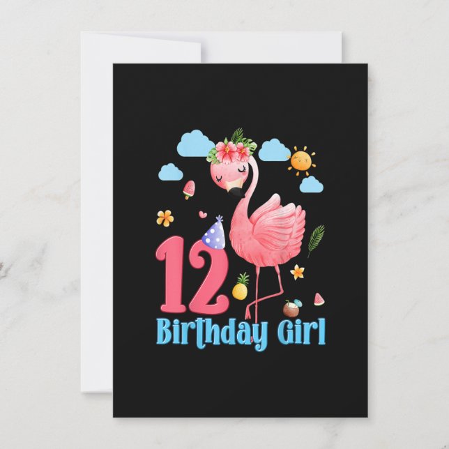 Invitation Fille de 12 ans Anniversaire Flamant Rose 12 Ans T (Devant)