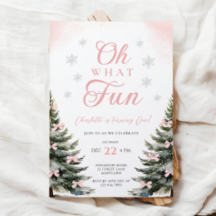 Invitation Fille de 1 an avec un noeud rose en hiver