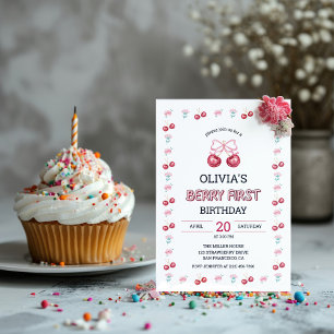 Invitation Fille de 1 an Fête aux Cerises
