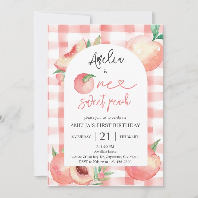 Invitation Fille de 1 an Peach (Devant)