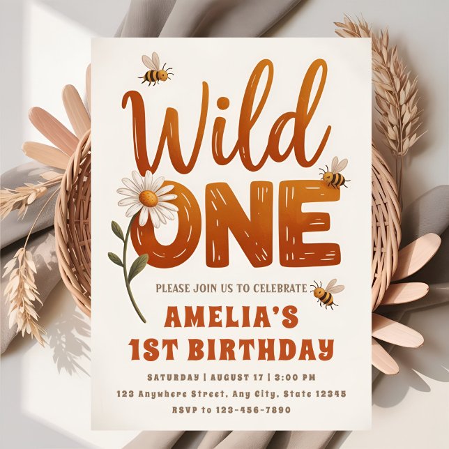 Invitation Fille de 1 an sur la photo de Wild One Daisy  (Créateur téléchargé)