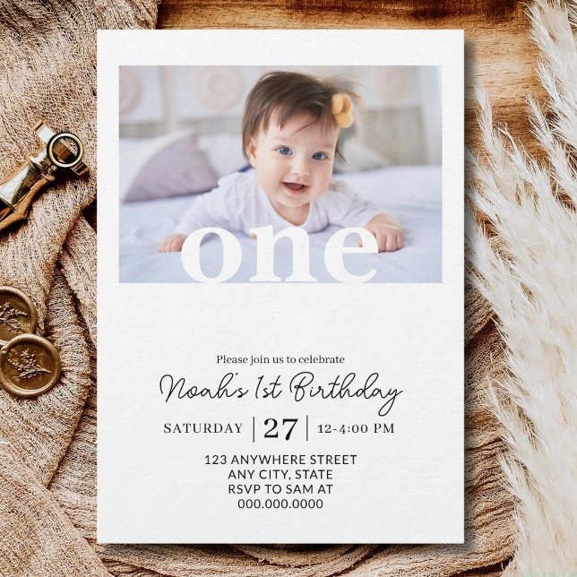 Invitation Fille de 1er anniversaire photo modifiable Premier (Créateur téléchargé)