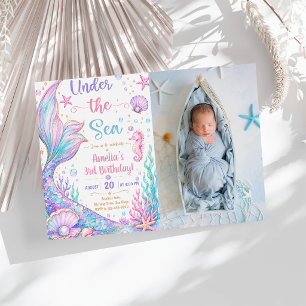 Invitation Fille de 3 ans pour l'anniversaire sirène sous la